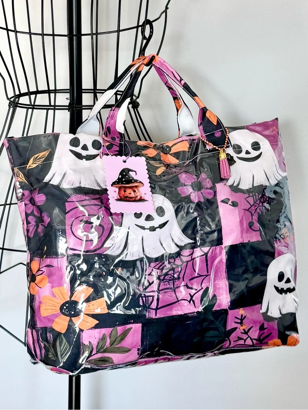 New Halloween Ghost Purple & Black Checkered PVC Handbag Purse